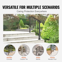 Ulkoportaiden kaide taottua rautaa pulverimaalattu musta säädettävä sopii 2–3 portaalle