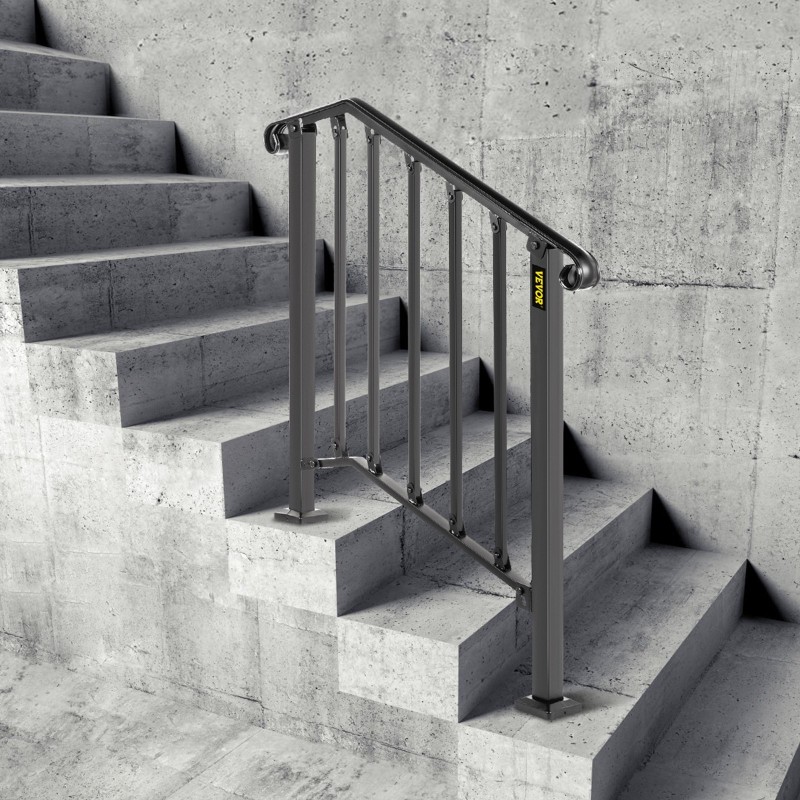 Ulkoportaiden kaide taottua rautaa pulverimaalattu musta säädettävä sopii 2–3 portaalle