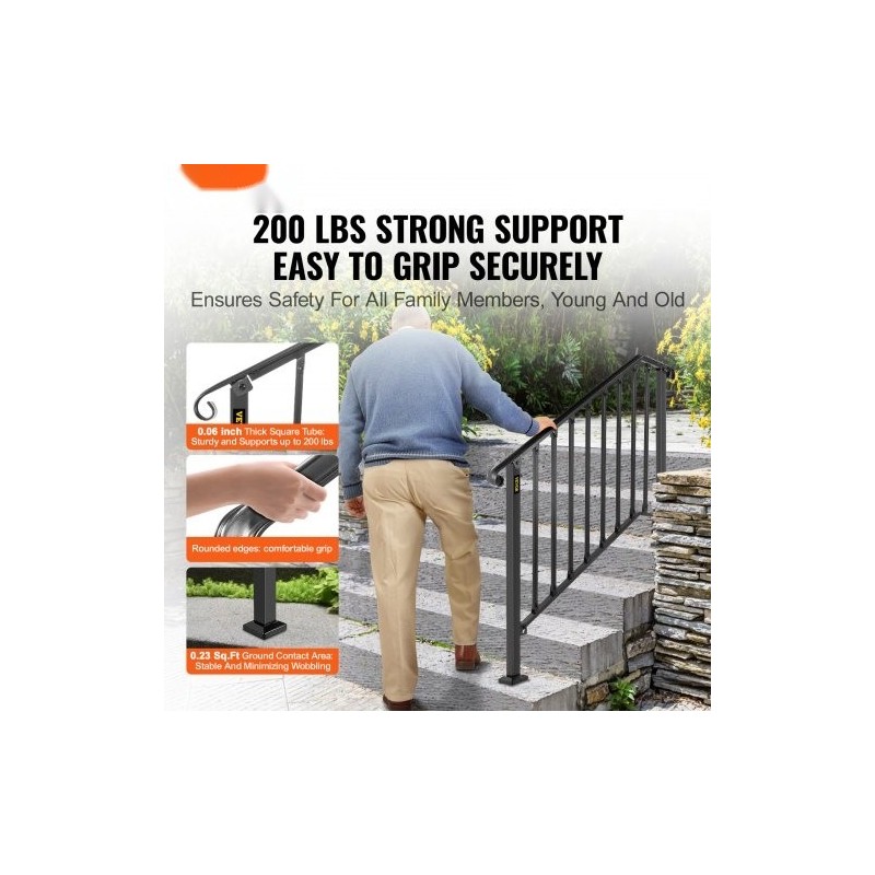 Taottu rautakaide säädettävä 3–4 portaalle mattamusta ulkokäyttöön