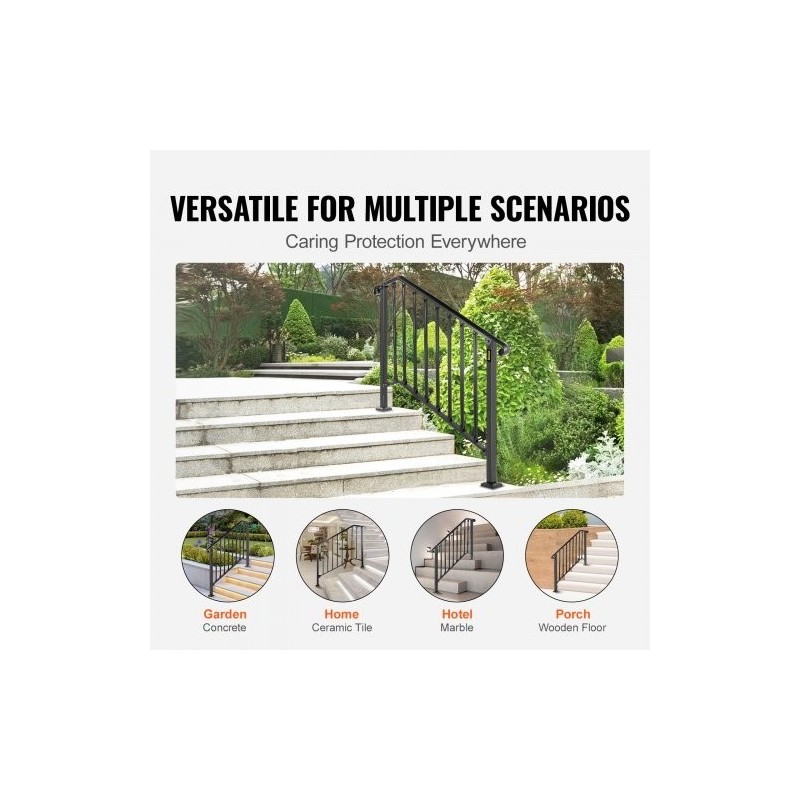 Taottu rautakaide säädettävä 3–4 portaalle mattamusta ulkokäyttöön