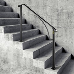 Ulkoportaiden kaide taotusta raudasta säädettävä 3 tai 4 askelmalle musta