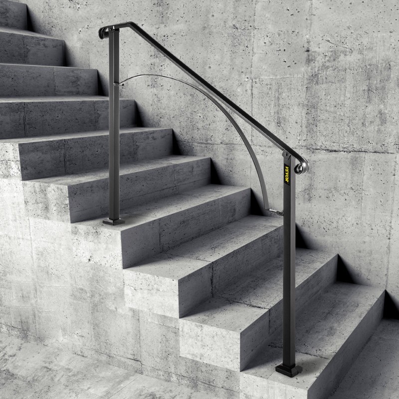 Ulkoportaiden kaide taotusta raudasta säädettävä 3 tai 4 askelmalle musta