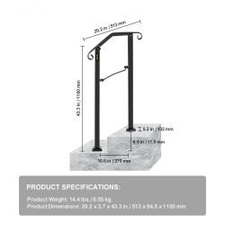 Ulkokaide taotusta raudasta musta säädettävä 1–2 portaaseen