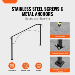 Taottu rautakaide ulkoportaisiin musta sopii 4–5 portaalle säädettävä