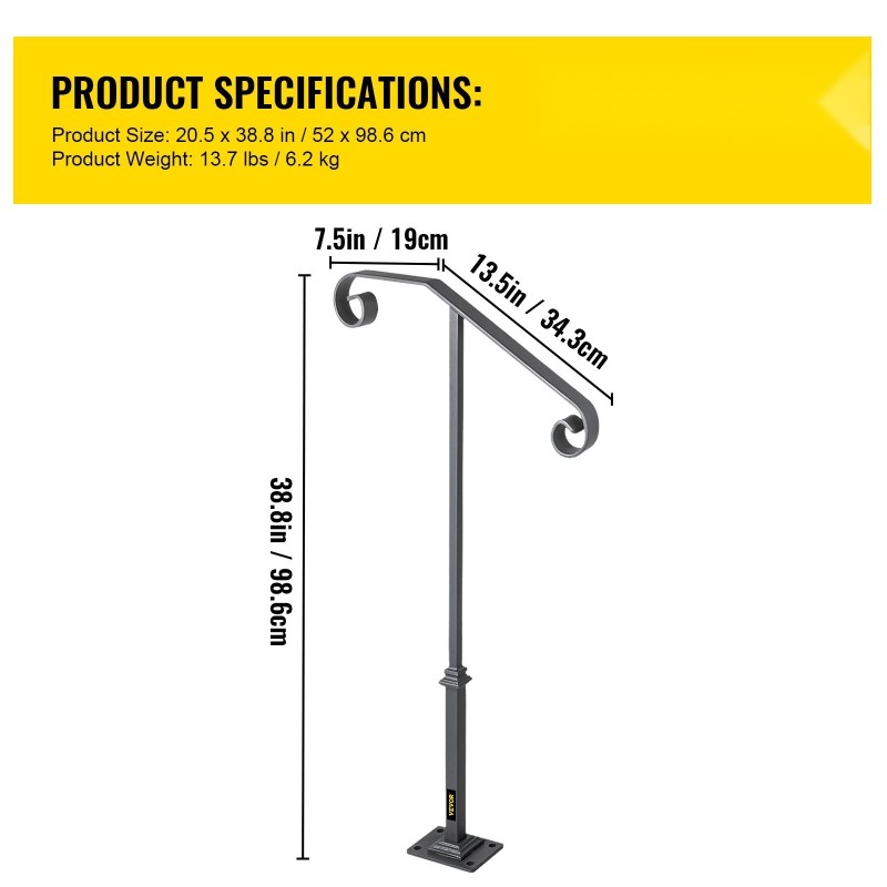Takorautainen yksipylväinen ulkokaide harmaa 52 x 98,6 cm 1-2 portaalle