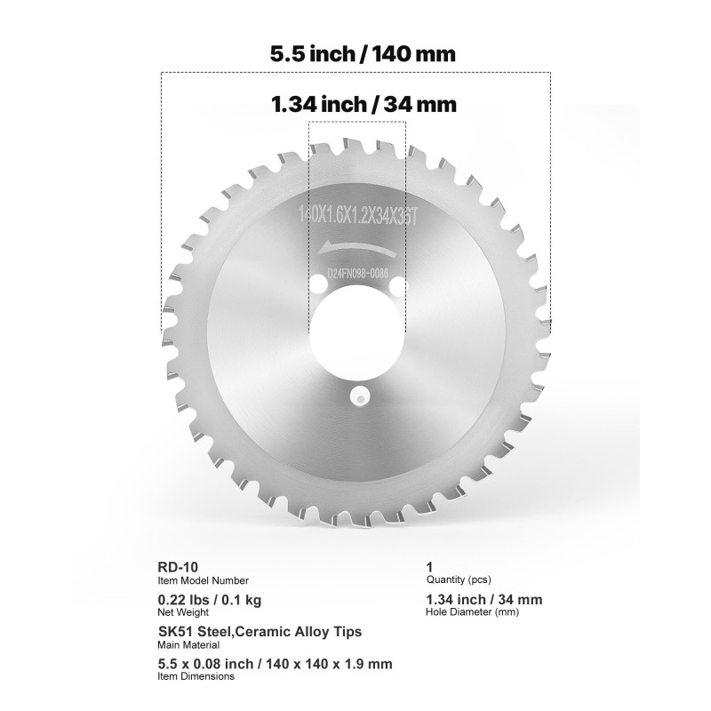 Raudoitusleikkurin vaihtoterä SK51-teräs keraamiset kärjet 36 hammasta 140 mm
