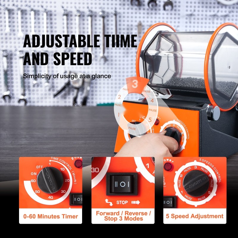 Pyörivä rumpukiillotuskone 3 kg rummulla koruille kiville ja pienosille