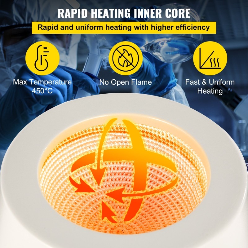 Lämmityskuori magneettisekoittimella 1000 ml 500W teräsrunko digitaalinen pyöreäpohjaisille keittopulloille