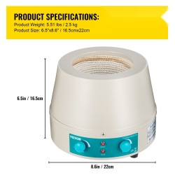 Lämmitysmantteli magneettisekoittimella 500 ml 500 W teräskuori lasikuituinen sisäosa