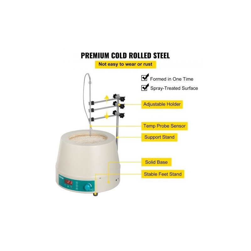 Lämmityskuori magneettisekoittimella 2000 ml pyöreäpohjaisille keittopulloille digitaalinen lämpötilansäätö 600 watin teho