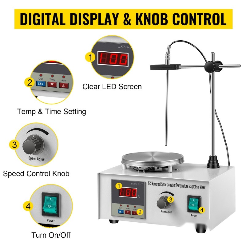 Magneettisekoittaja lämpölevyllä ruostumatonta terästä 1000 ml 2000 kierrosta minuutissa digitaalinen näyttö