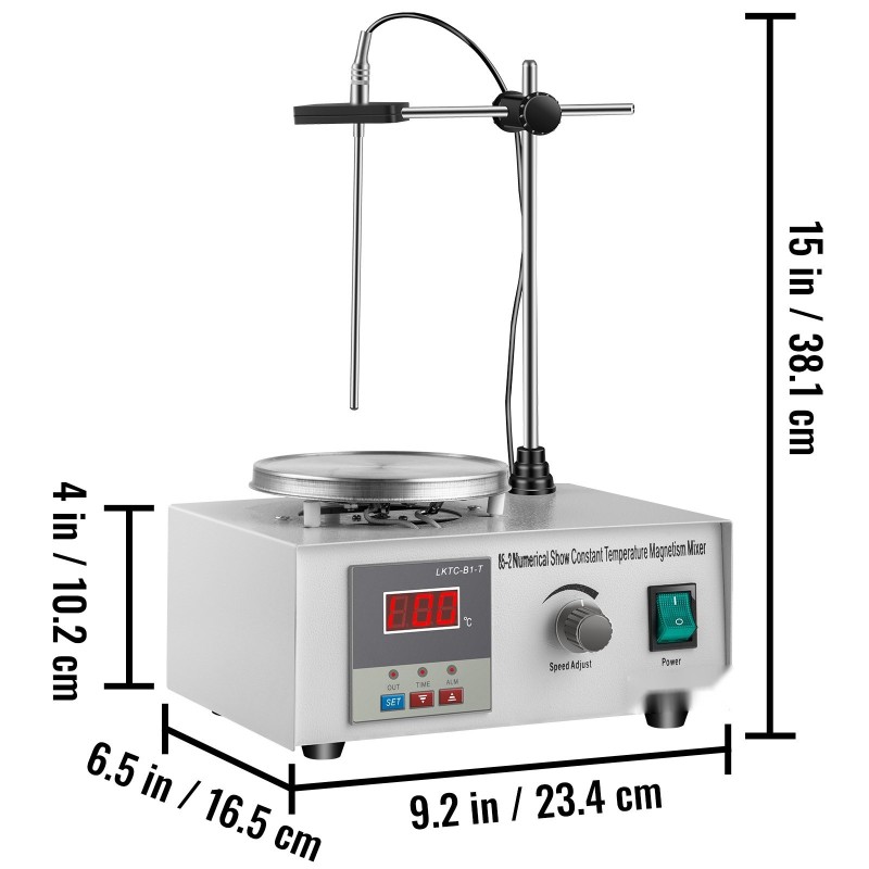 Magneettisekoittaja lämpölevyllä ruostumatonta terästä 1000 ml 2000 kierrosta minuutissa digitaalinen näyttö