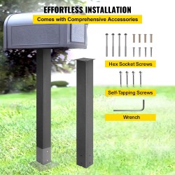 Postilaatikkotolppa Q235-teräs 109,5 cm korkea musta pulverimaalattu sisältää kiinnitystarvikkeet