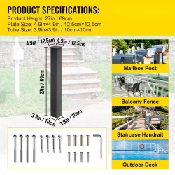 Postilaatikkotolppa Q235-teräs 109,5 cm korkea musta pulverimaalattu sisältää kiinnitystarvikkeet