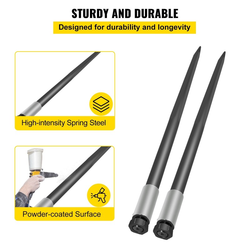 Pyöröpaalin 49 tuuman jousiteräksiset piikit kaksi kappaletta mustat 1814 kilogramman kantavuus