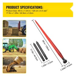 Pyöröpaalispiikki jousiteräs 125 cm 1360 kg kantavuus 4,5 cm halkaisija 2 tukipiikkiä