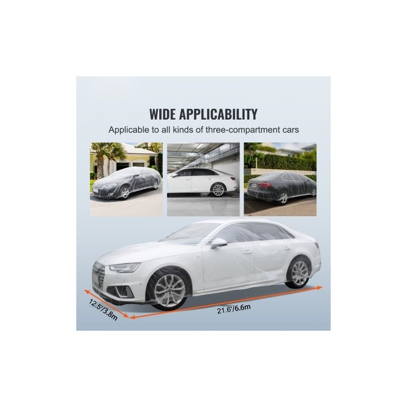 Auton kertakäyttöinen läpinäkyvä suojapeite matalatiheyksinen polyeteenimuovi 3,8 x 6,6 m 10 kpl