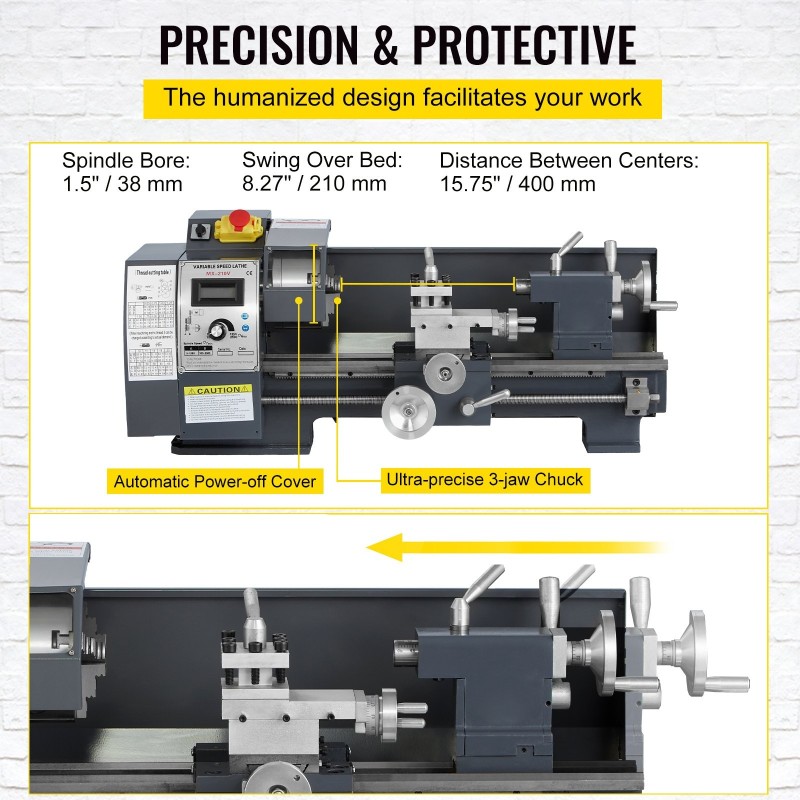 Pöytämallinen metallisorvi valurautarunko 210/400 mm 1100W MT5-kara 4-leukaistukka