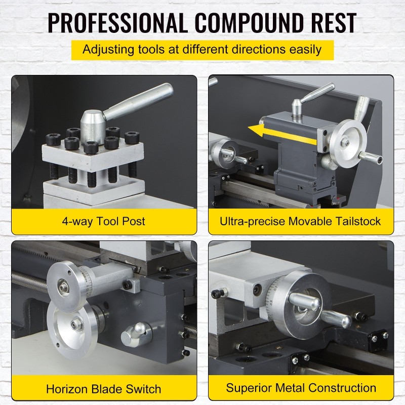 Pöytämallinen metallisorvi valurautarunko 210/400 mm 1100W MT5-kara 4-leukaistukka