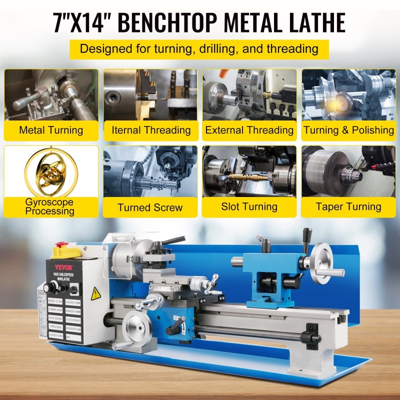 Pöytämallinen metallisorvi 180 mm kärkikorkeus 350 mm kärkiväli 550W digitaalinen näyttö