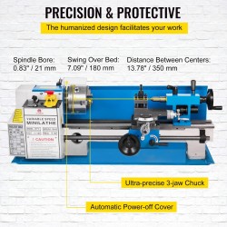 Pieni pöytäsorvi valurautarunko 550 wattia 50–2500 kierrosta minuutissa 180×350 mm
