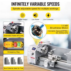Metallisorvi valurautarunko 1100W 220x750 mm säädettävä nopeus 50–2250 3-leukainen MT5 MT2