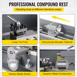 Metallisorvi valurautarunko 1100W 220x750 mm säädettävä nopeus 50–2250 3-leukainen MT5 MT2