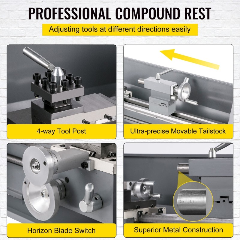 Metallisorvi valurautarunko 1100W 220x750 mm säädettävä nopeus 50–2250 3-leukainen MT5 MT2