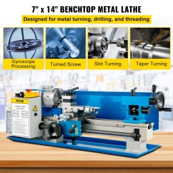 Pöytäsorvi 7x14 tuumainen valurautarunko 550W 0–2250 RPM 3-leukainen istukka