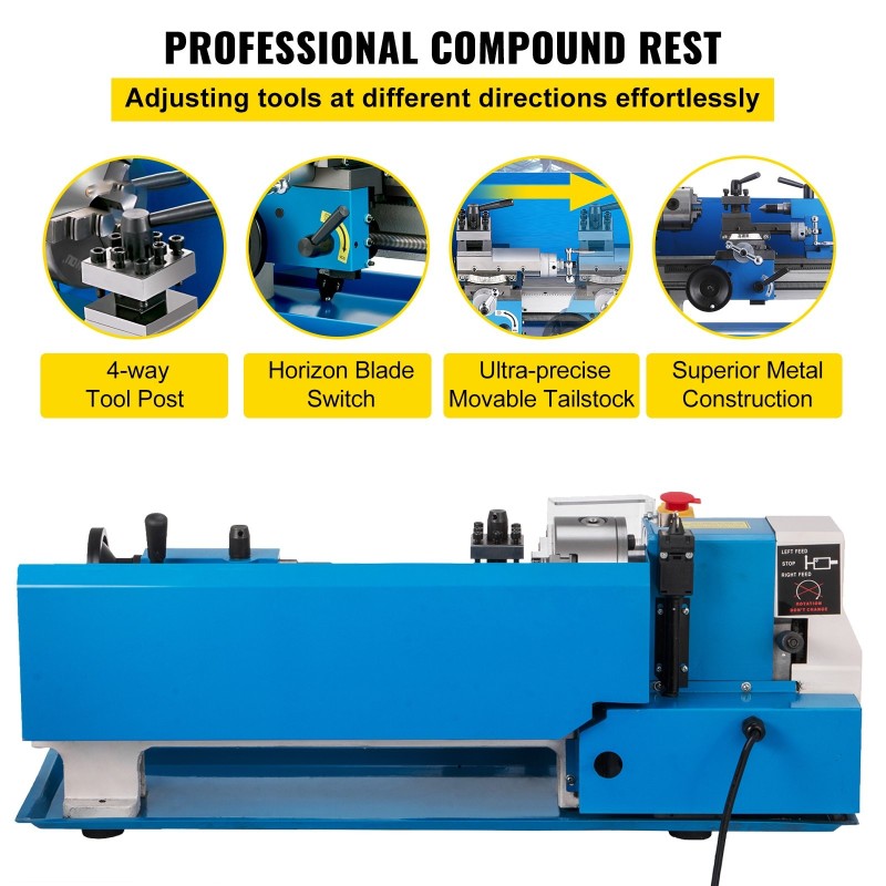 Pöytäsorvi 7x14 tuumainen valurautarunko 550W 0–2250 RPM 3-leukainen istukka