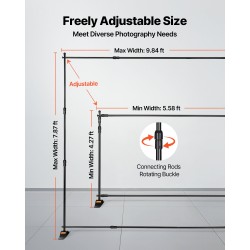 Banneritaustateline alumiinirunkoinen musta säädettävä leveys 170–300 cm korkeus 110–240 cm kantolaukku