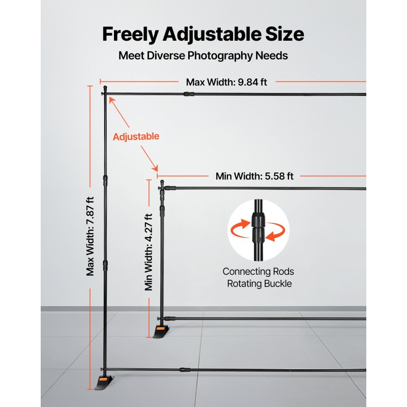 Banneritaustateline alumiinirunkoinen musta säädettävä leveys 170–300 cm korkeus 110–240 cm kantolaukku