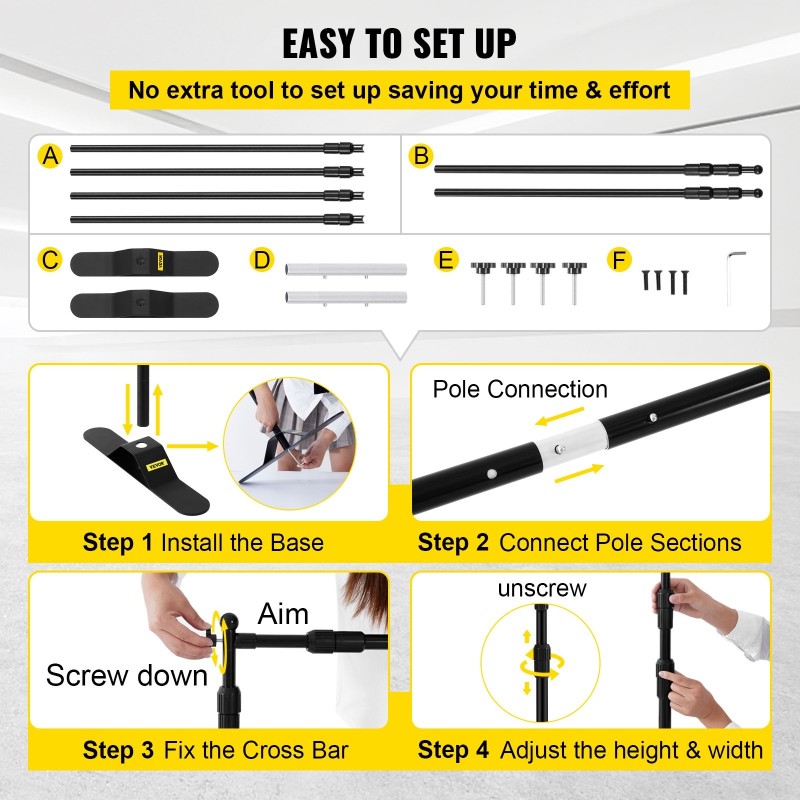 Taustabanneriteline alumiinirunko säädettävä 1,1–2,4 m korkeus 4 kpl pakkaus