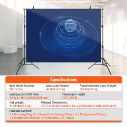 Taustateline metallinen kaksoisjalustatuki säädettävä korkeus ja leveys kuusi puristinta kuljetuslaukku