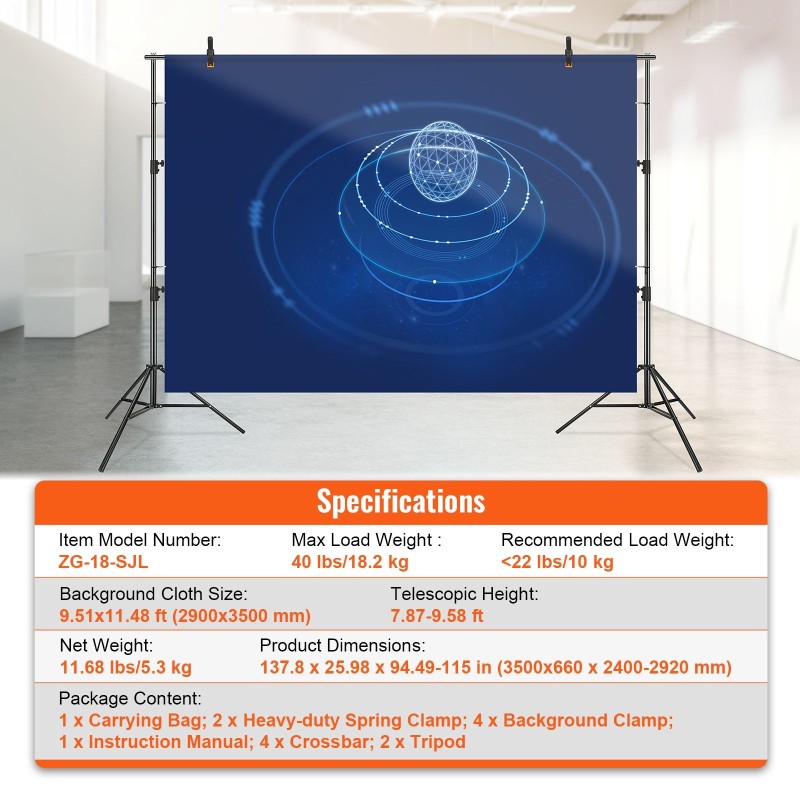 Taustateline metallinen kaksoisjalustatuki säädettävä korkeus ja leveys kuusi puristinta kuljetuslaukku