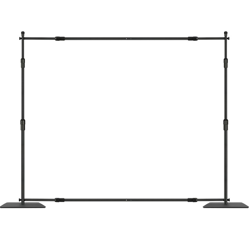 Taustatelinpakkaus hiiliteräspohjalla 10x10 jalkaa säädettävä korkeus 6 puristinta kantolaukku