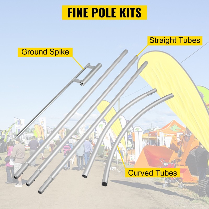 Mainoslipputangot anodisoitua alumiiniseosta 4,3 m 30 kpl maapiikeillä kantopusseilla