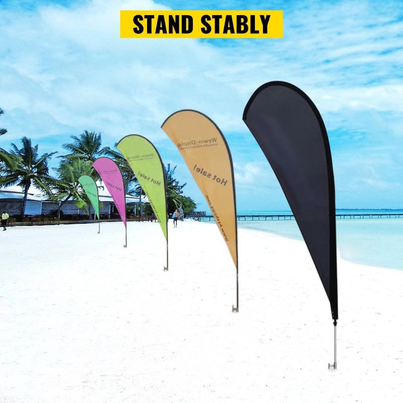 Mainoslipputankosetti 10 kpl höyhenlippuja eloksoitu alumiini 4,3 m maapiikeillä