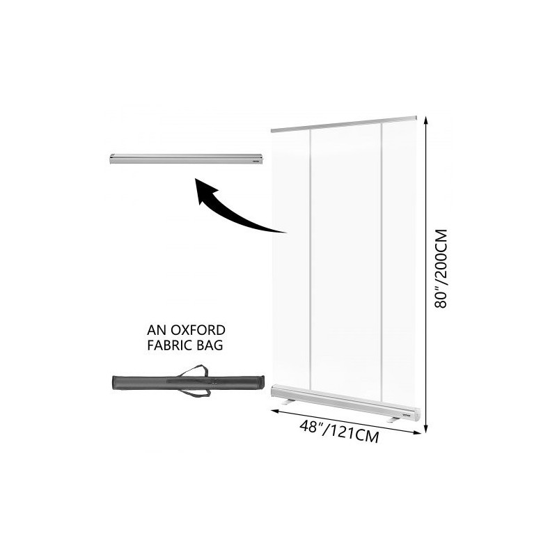 Lattialla seisova rullattava suojaseinä PET-kalvo alumiinijalusta 121x200 cm