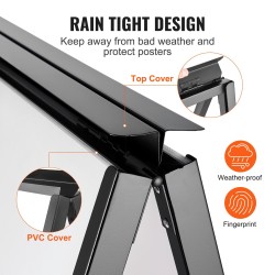 A-mallinen jalkakäytäväkyltti 24x36-tuumaisille julisteille Q235-teräs musta kaksipuolinen ulkokäyttöön