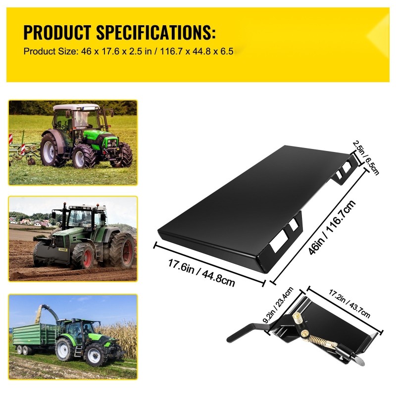 Pikakiinnityslevy etukuormaajiin 50-luokan rakenneteräs 3/8 tuumaa 45 tuuman sisäleveys