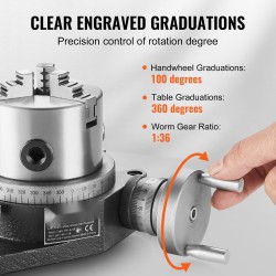 Pyöröpöytä jyrsinkoneelle 100 mm HT250 valurauta 3-leukainen 80 mm istukka