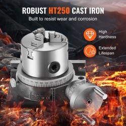 Pyöröpöytä jyrsinkoneelle 100 mm HT250 valurauta 3-leukainen 80 mm istukka