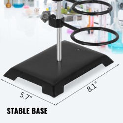 Laboratorioteline 600 mm pylväällä ruostumattomasta teräksestä ja valuraudasta 3 puristinta 3 rengasta
