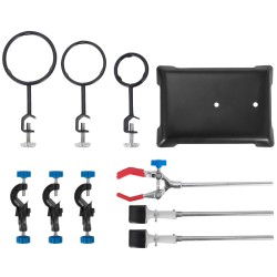 Laboratorioteline 600 mm pylväällä ruostumattomasta teräksestä ja valuraudasta 3 puristinta 3 rengasta