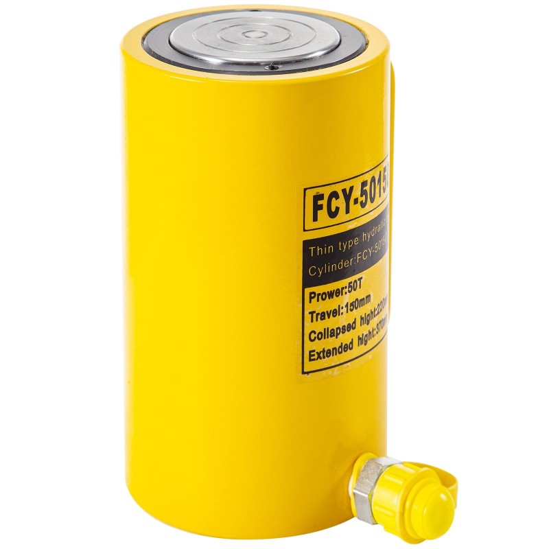 Hydraulinen sylinteritunkki yksitoiminen 50 tonnin kapasiteetti 150 millimetrin isku metallirunkoinen