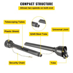 Voimanulosottoakseli T4 sarja karkaistu teräs 1000–1400 mm 6-urainen 1,375 tuuman musta