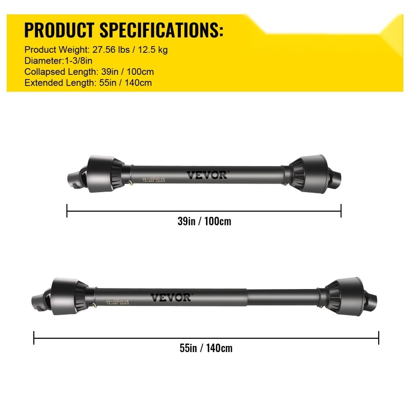 Voimanulosottoakseli T4 sarja karkaistu teräs 1000–1400 mm 6-urainen 1,375 tuuman musta