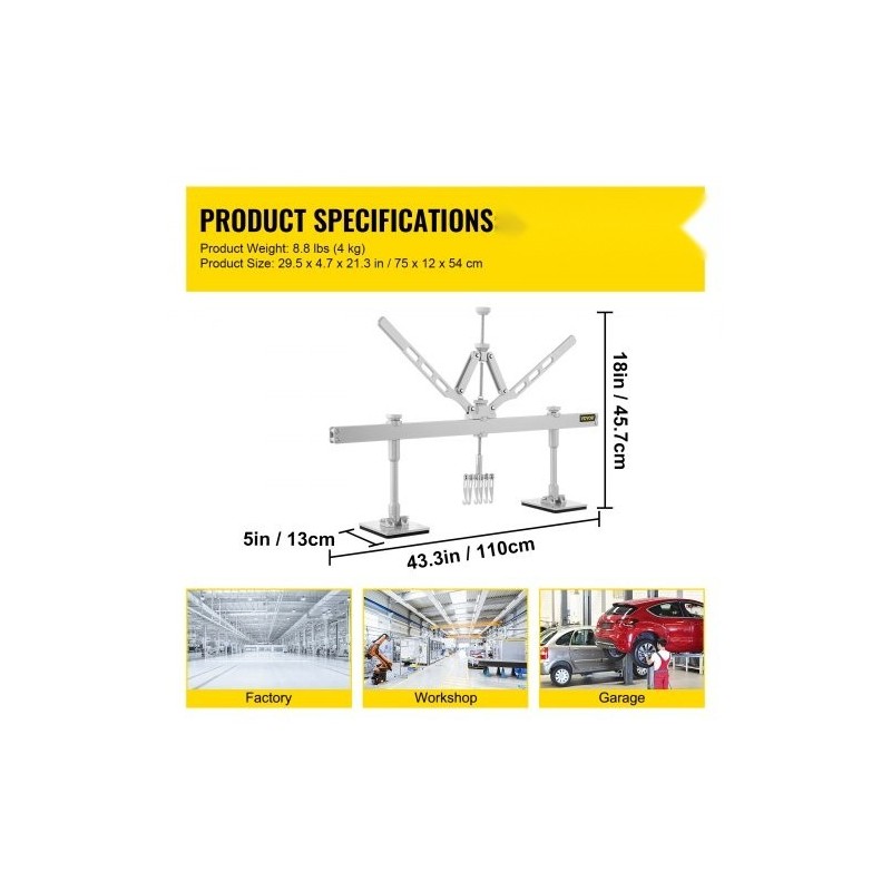 Lommonoitinvipu alumiiniseosta 110 cm kaksivartinen autokorin oikaisuun säädettävillä tukijaloilla