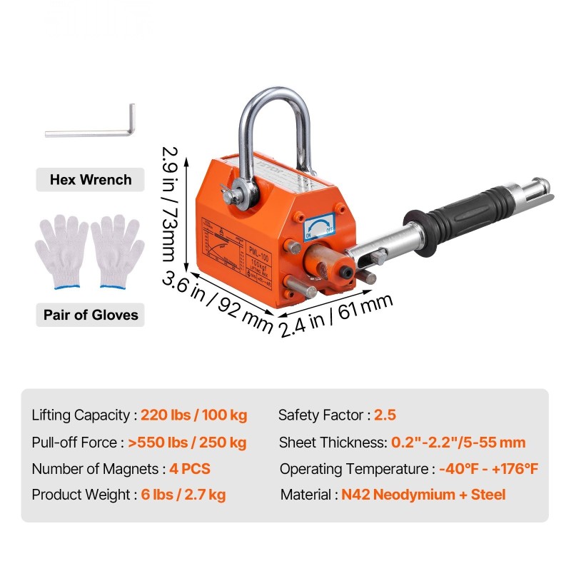 Nostomagneetti pysyvä N42-neodyymi ja teräs 100 kg nostokapasiteetti turvallisuuskerroin 2,5
